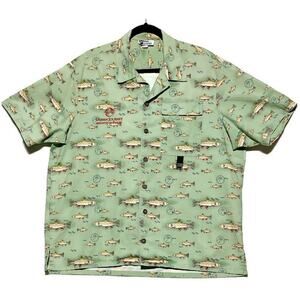 Ocean Journey US West Button Up Hawaiian Shirt Men's Large Green Short Sleeve